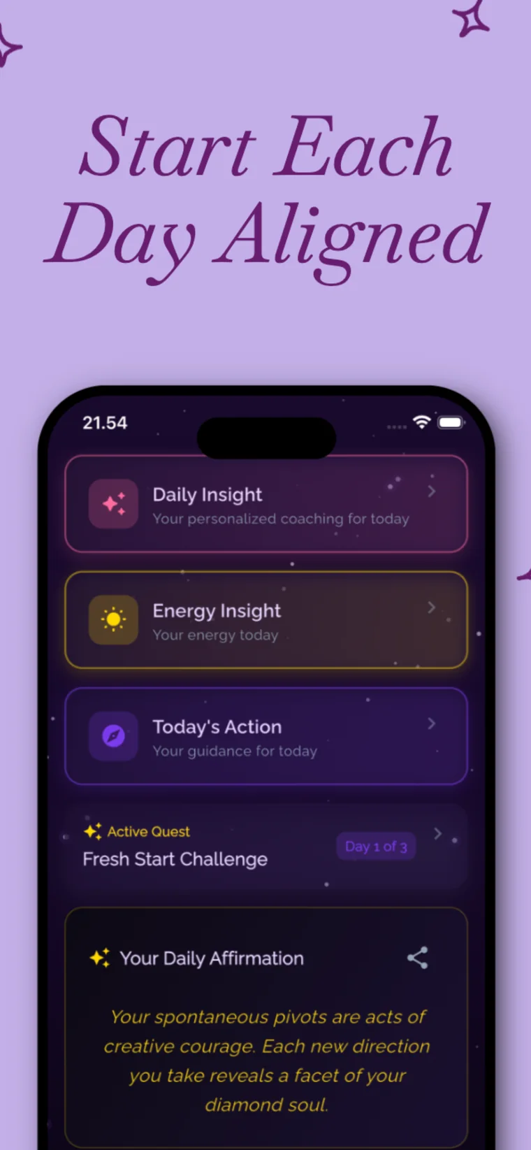 Alana AI daily insight mockup for aligned daily guidance