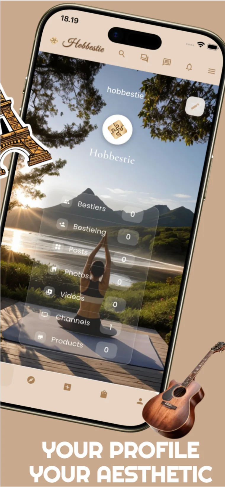 Hobbestie profile mockup with hobby aesthetic customization