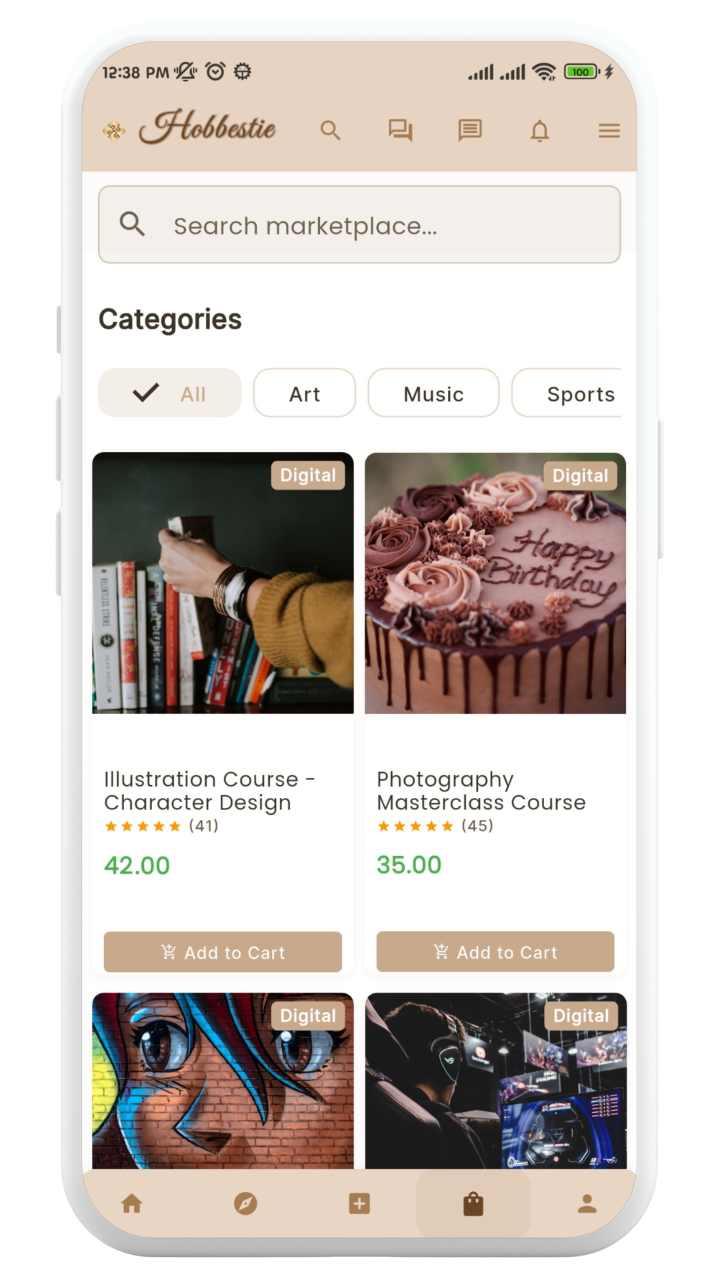 Hobbestie app - Task list view